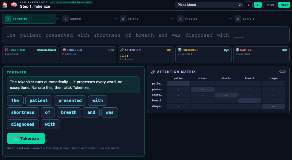 Instructor dashboard showing the simulation in progress