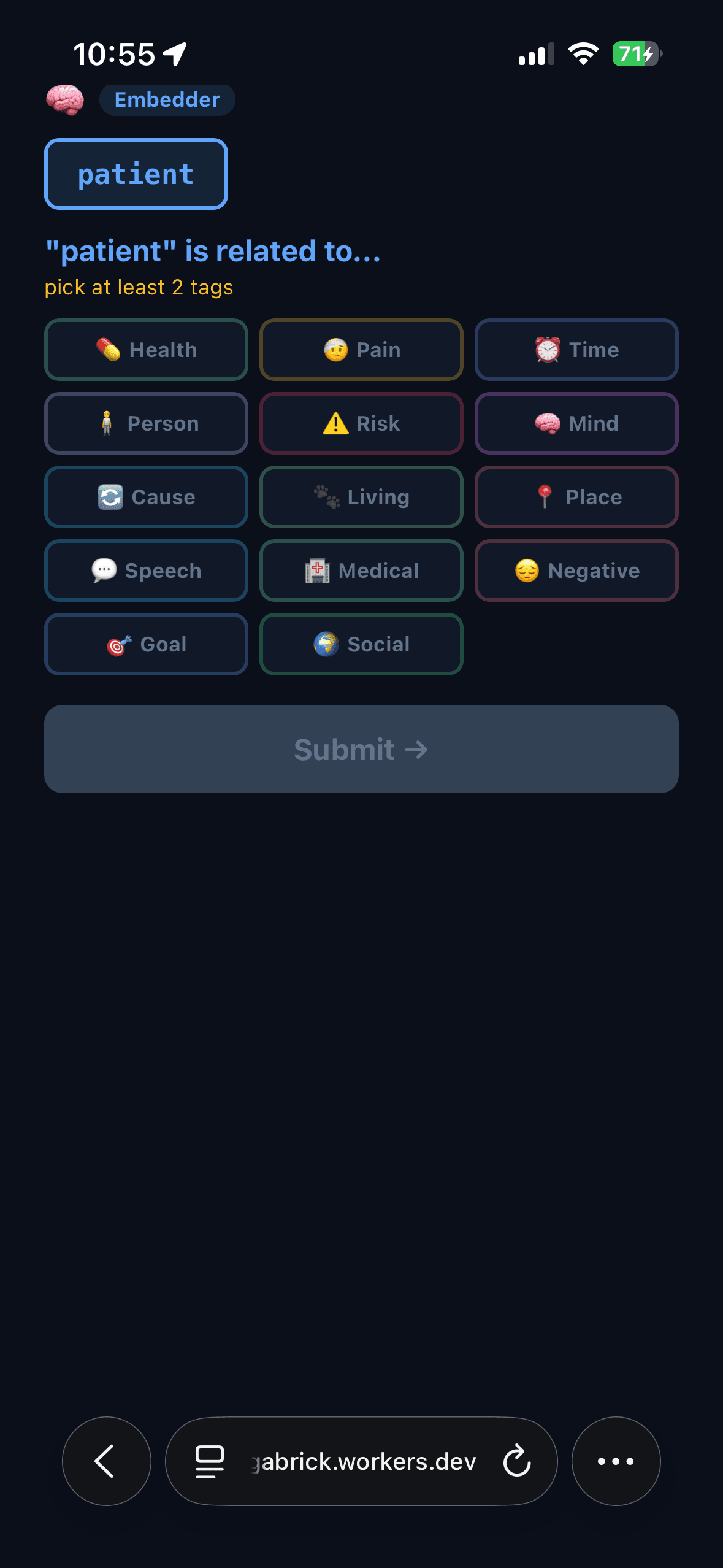 Student phone showing a participant's assigned role during a simulation